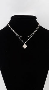 May Double Pearled Clover Necklace - Gold